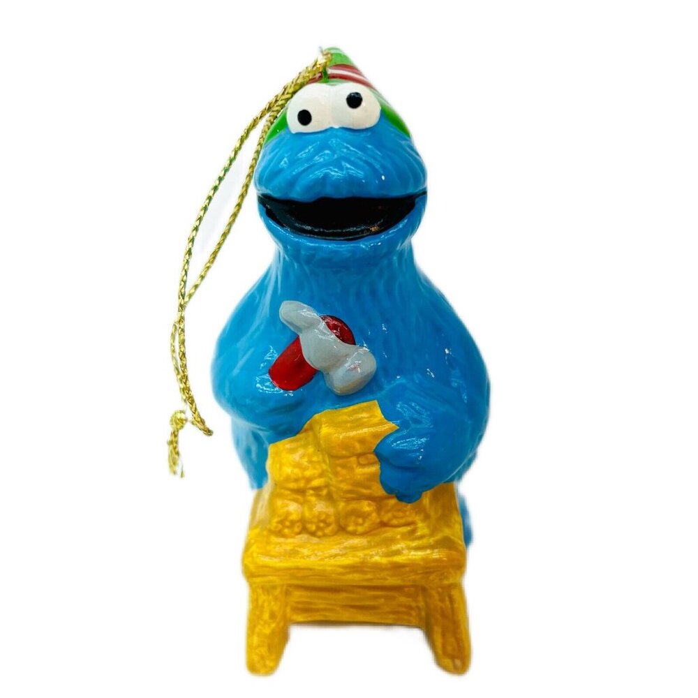 Vintage Christmas Ornament COOKIE MONSTER SESAME ST. MUPPETS Hand Painted Taiwan